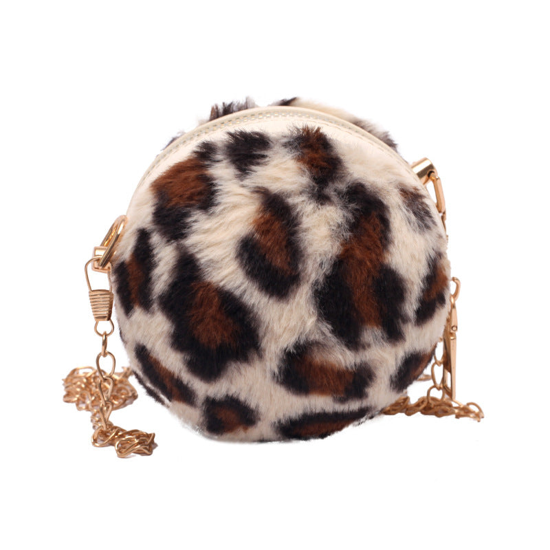 Wholesale Plush Leopard Messenger Round Bag
